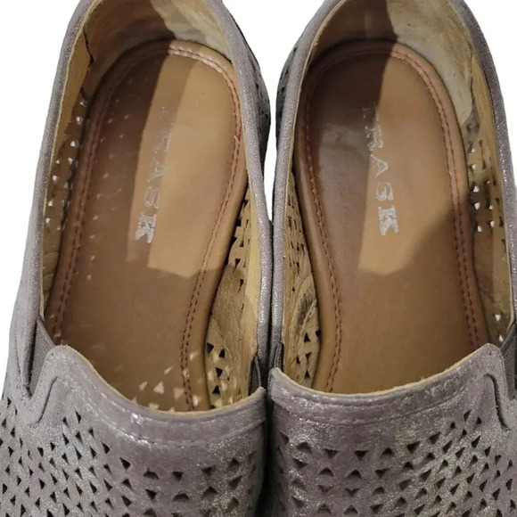 Trask Ali Bronze Silver Metallic Perforated Leather Flats Loafers 8.5 - Picture 5 of 7